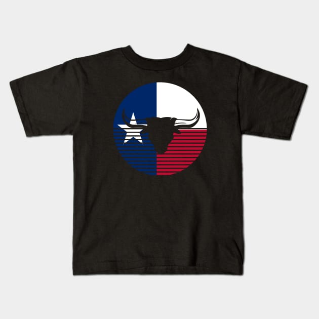 Bull head on texas flag retro Kids T-Shirt by Geoji 